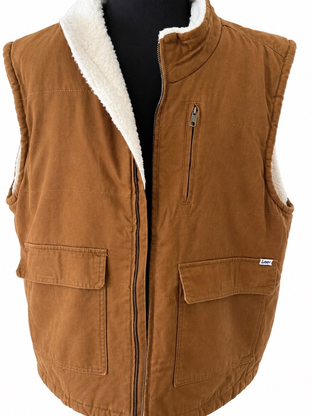 Lee Workwear Sherpa Lined Corduroy Utility Vest Tan Men’s Large